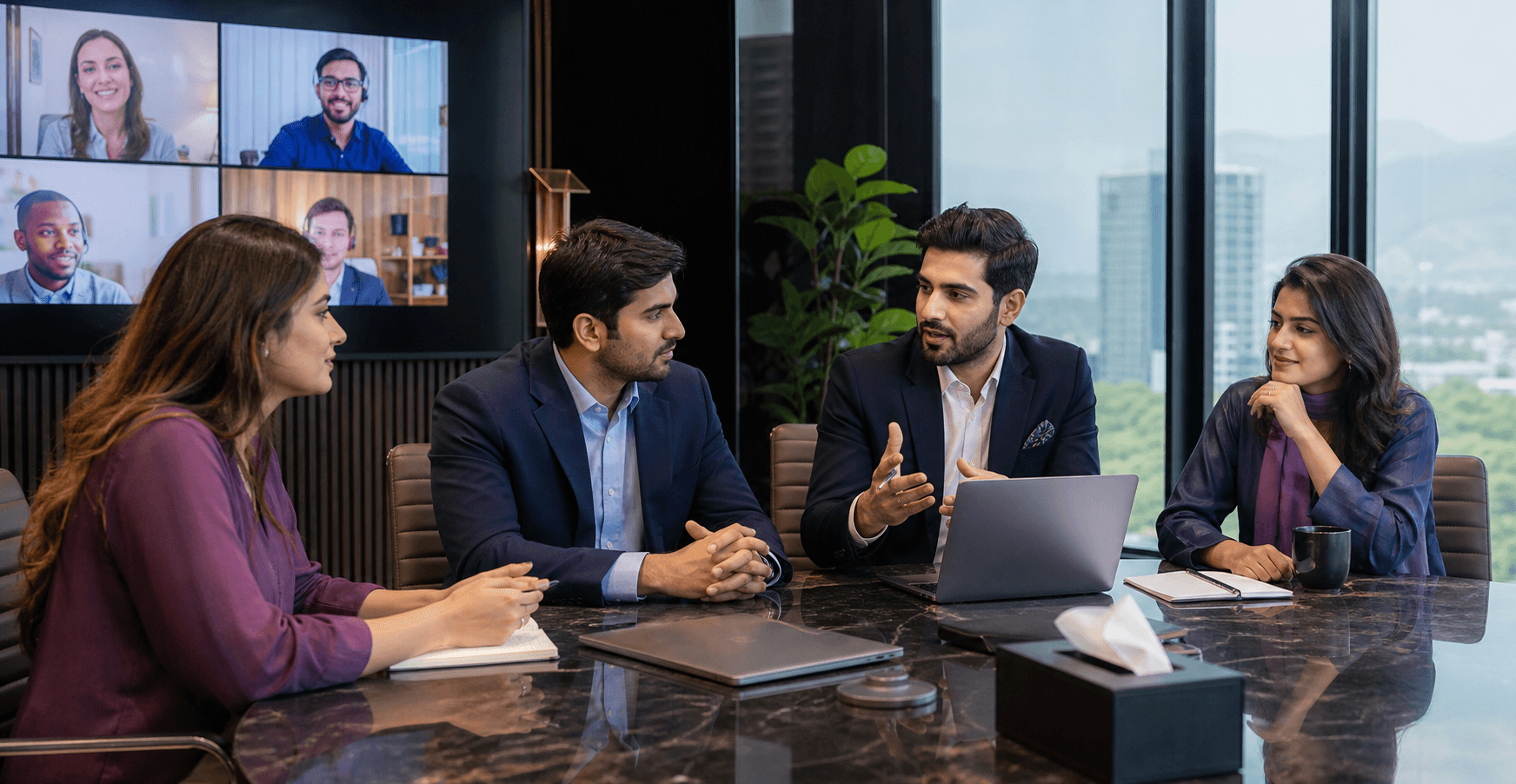 Pakistani business team leading a global collaboration